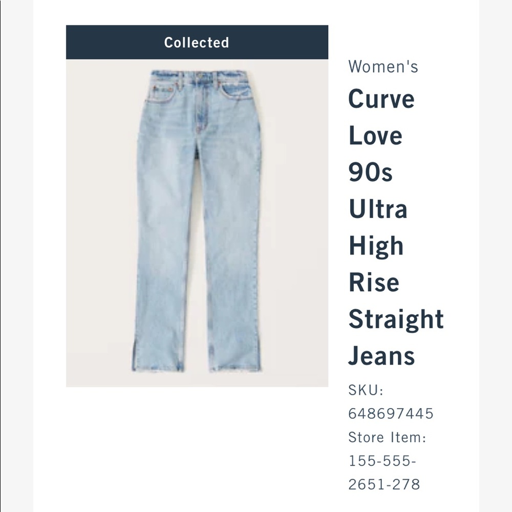 Abercrombie & Fitch curve love, 90s straight ultra high rise, split hem jeans